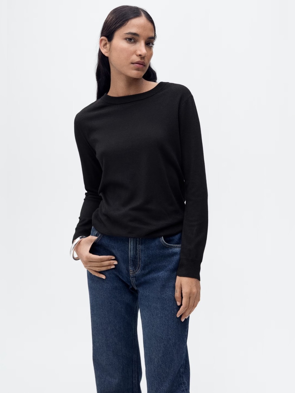 Mango Black wool-blend round-neck sweater NWT